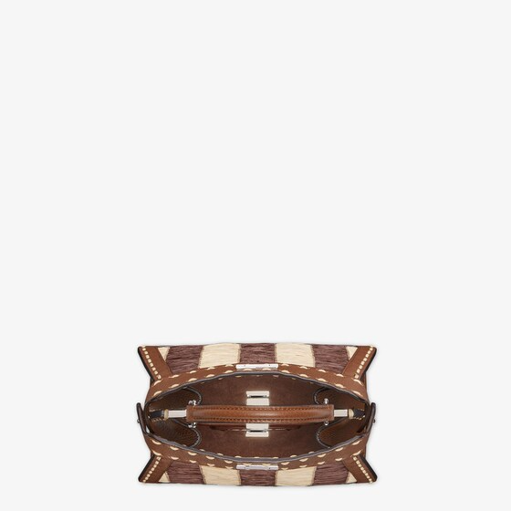 Fendi Peekaboo ISeeU Petite - Brown Selleria and Pequin raffia bag with 306 hand-sewn topstitches