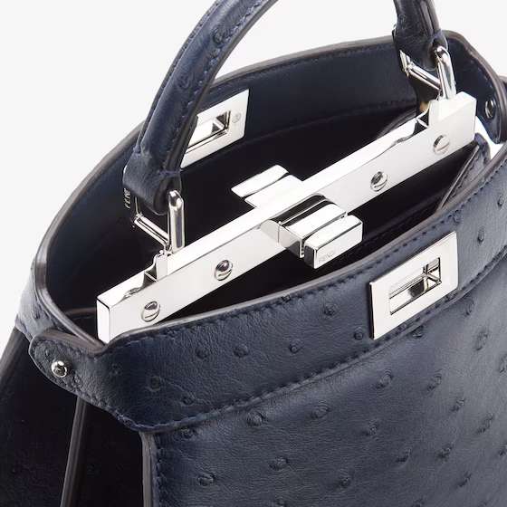 Fendi Peekaboo ISeeU Petite - Midnight blue ostrich leather bag