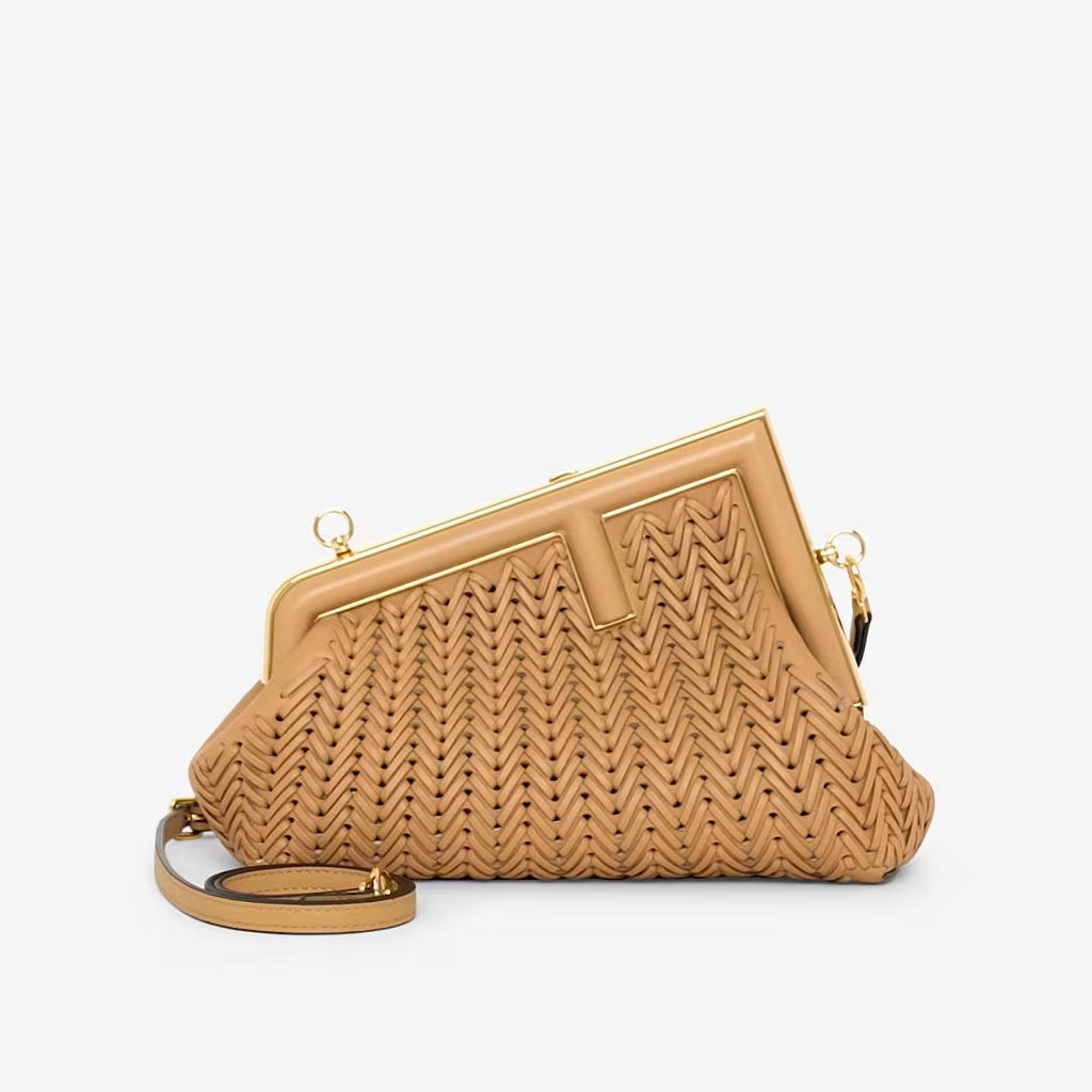 Fendi First Small - Light brown interlaced leather bag Super master