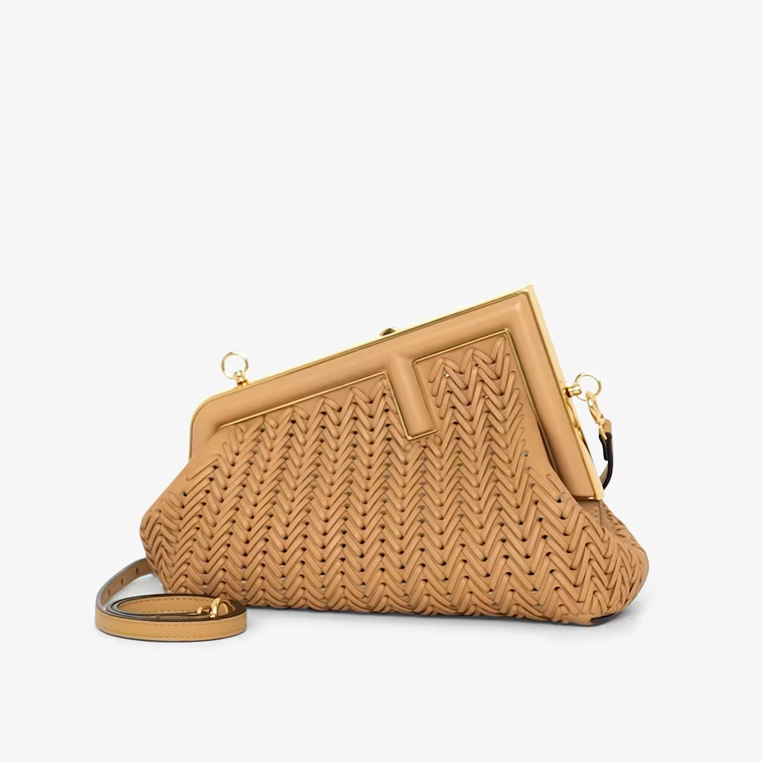 Fendi First Small - Light brown interlaced leather bag Super master