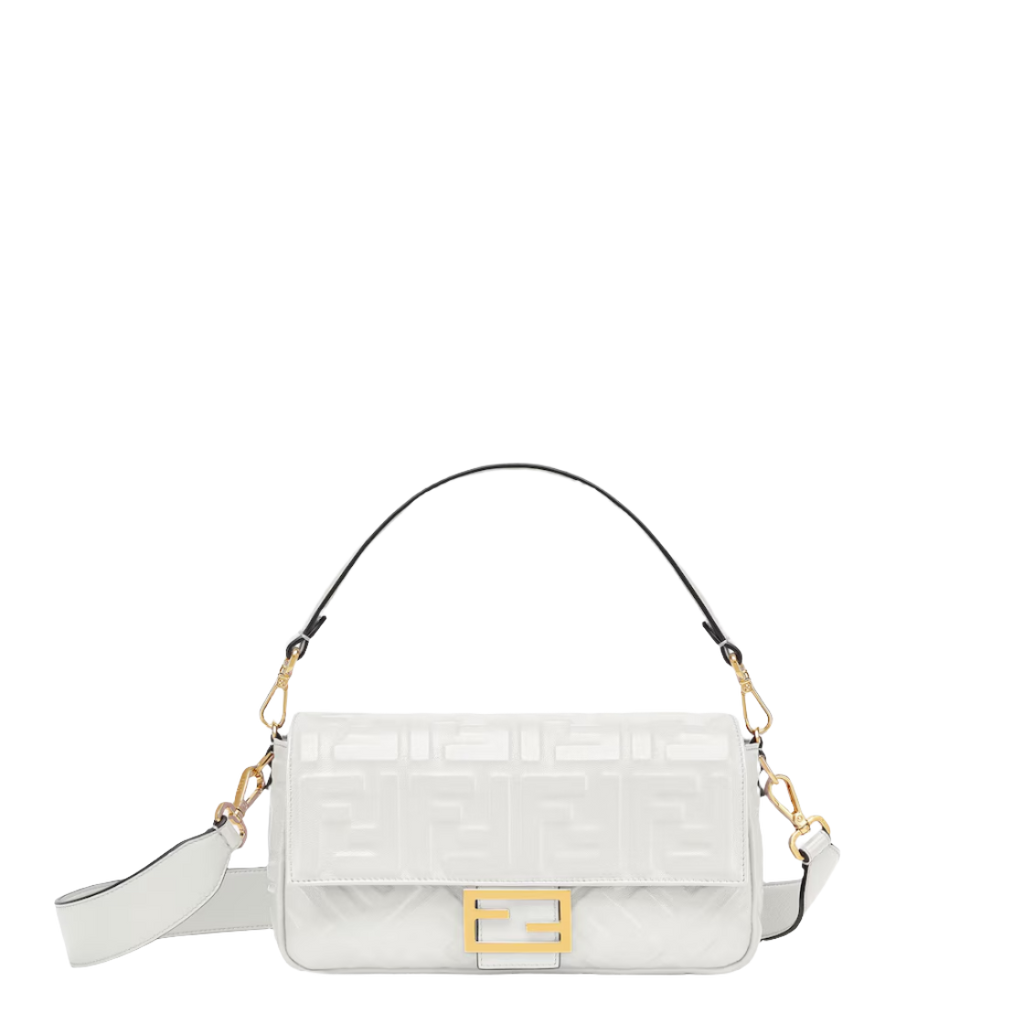 Fendi Baguette   White leather bag