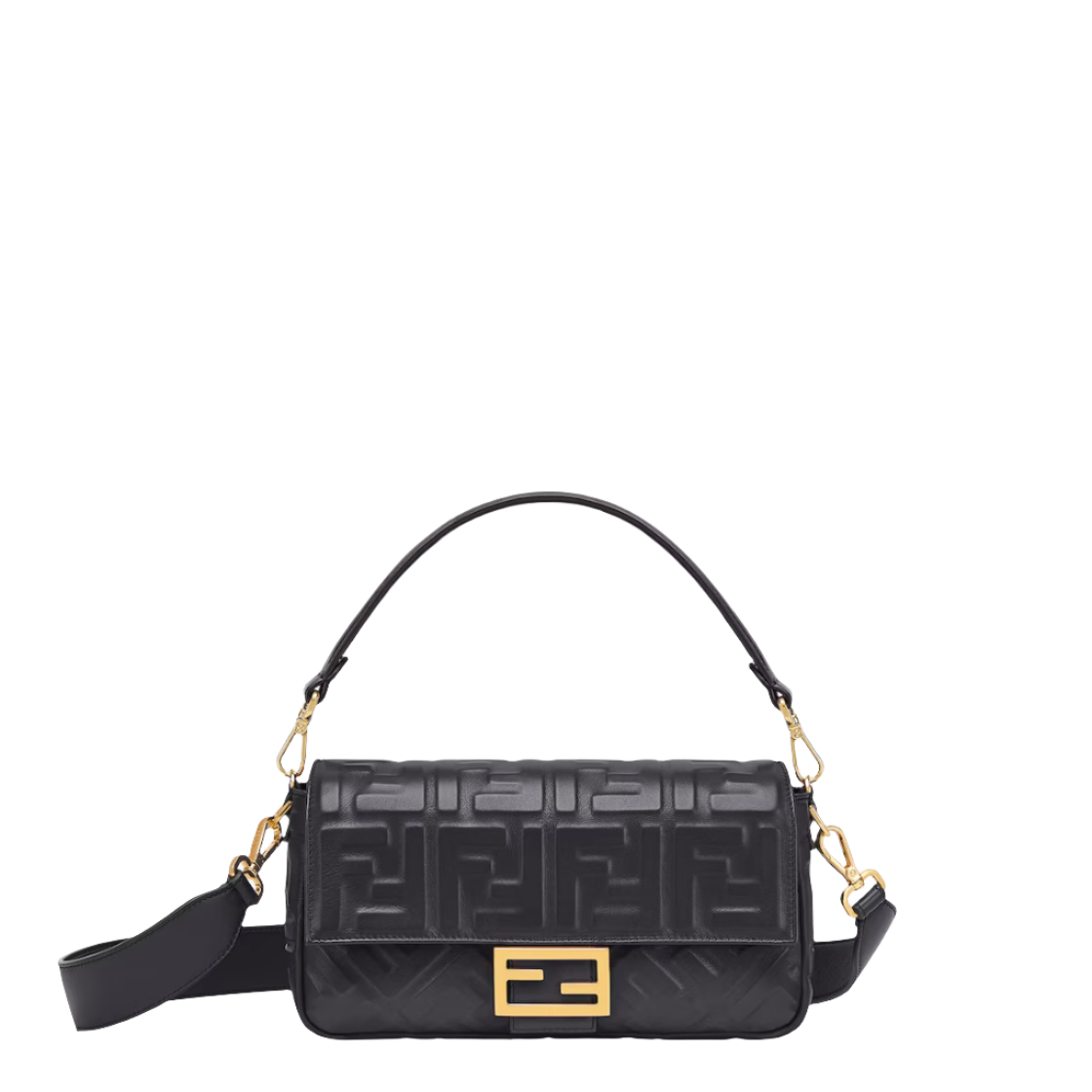 Fendi Baguette - Black nappa leather bag with FF motif