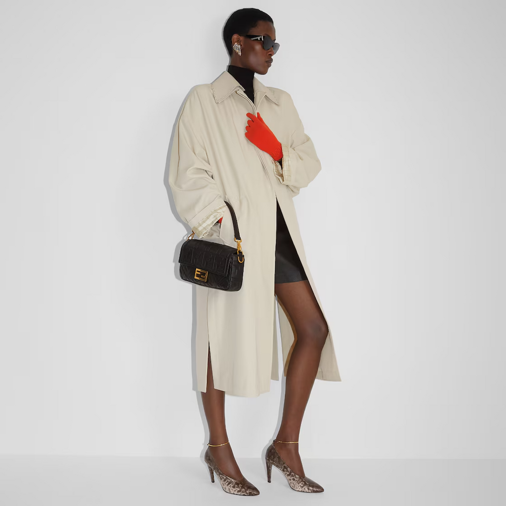 Fendi Baguette - Black nappa leather bag with FF motif