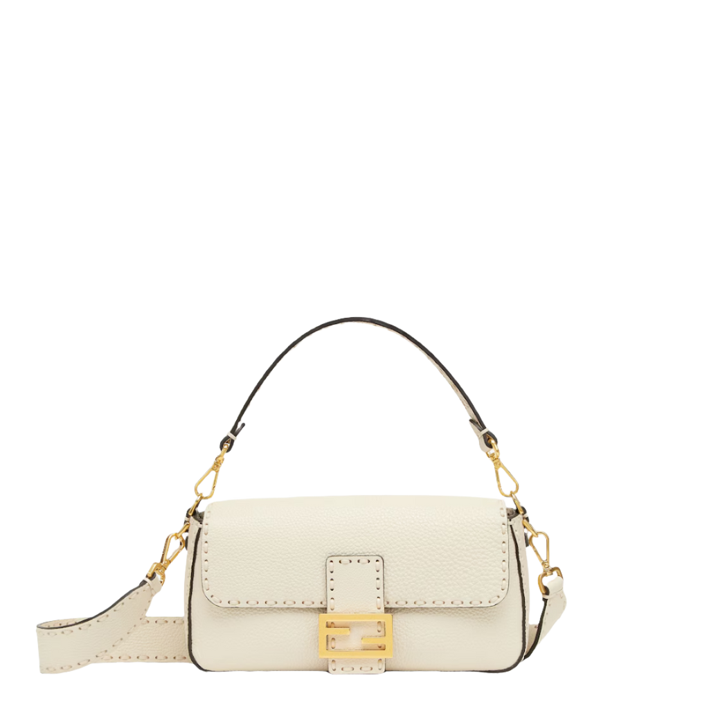 Fendi Baguette - White Selleria bag with oversized topstitching