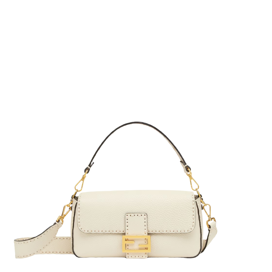 Fendi Baguette - White Selleria bag with oversized topstitching