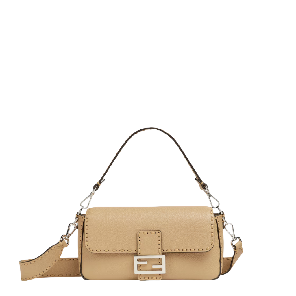 Fendi Baguette - Beige Selleria bag with oversized topstitching