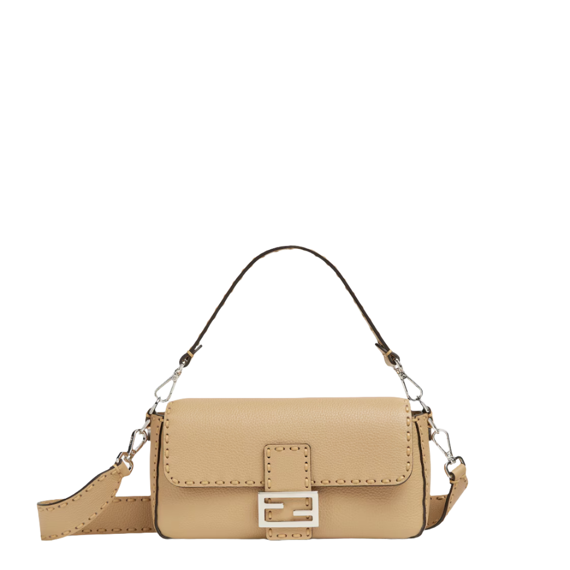 Fendi Baguette - Beige Selleria bag with oversized topstitching