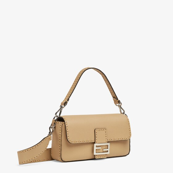 Fendi Baguette - Beige Selleria bag with oversized topstitching