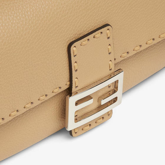 Fendi Baguette - Beige Selleria bag with oversized topstitching
