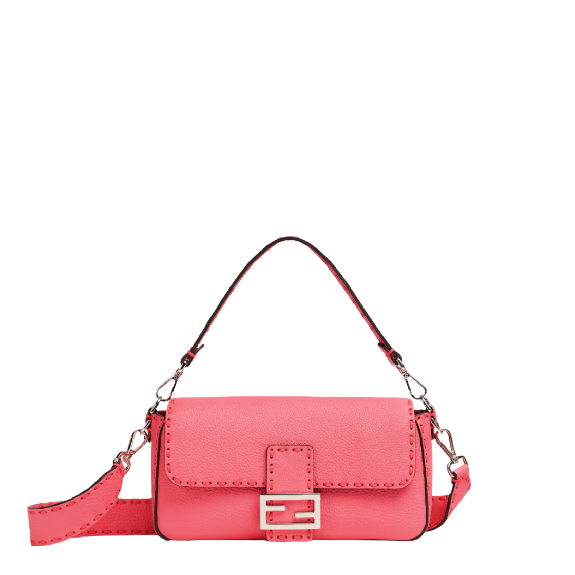 Fendi Baguette - Pink Selleria bag with oversize topstitching
