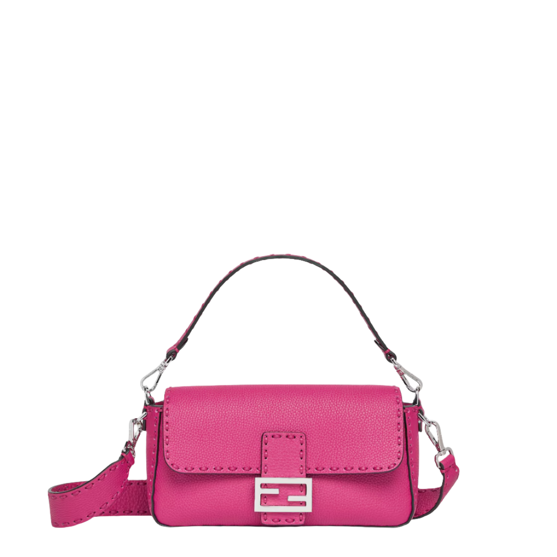 Fendi Baguette - Fuchsia Selleria bag with oversized topstitching