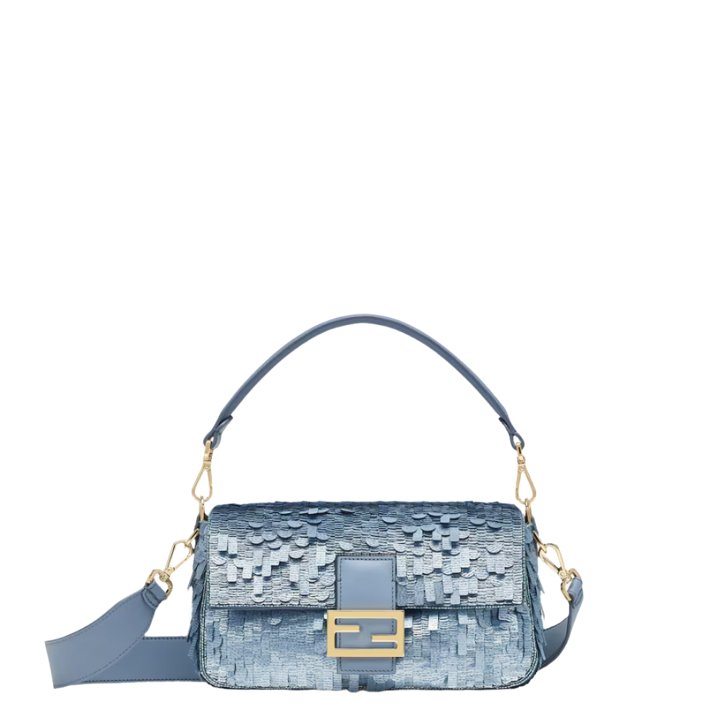 Fendi Baguette - Bag embroidered with denim-effect light blue sequins
