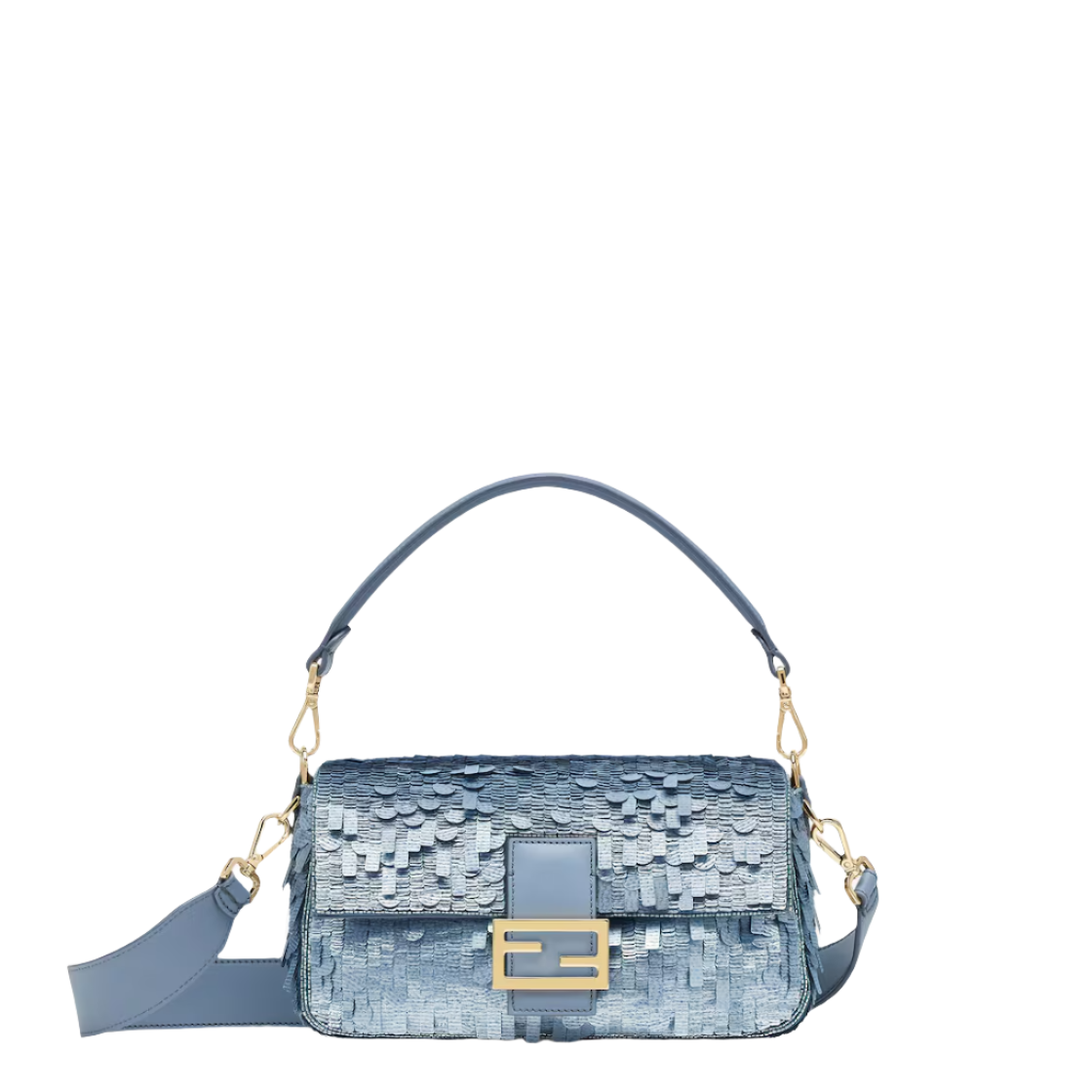 Fendi Baguette - Bag embroidered with denim-effect light blue sequins