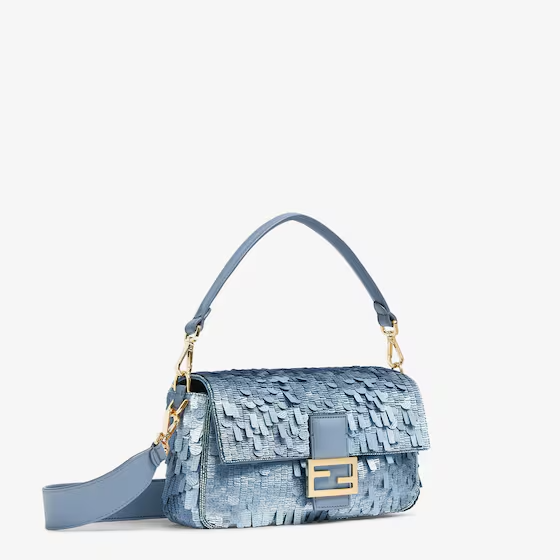 Fendi Baguette - Bag embroidered with denim-effect light blue sequins