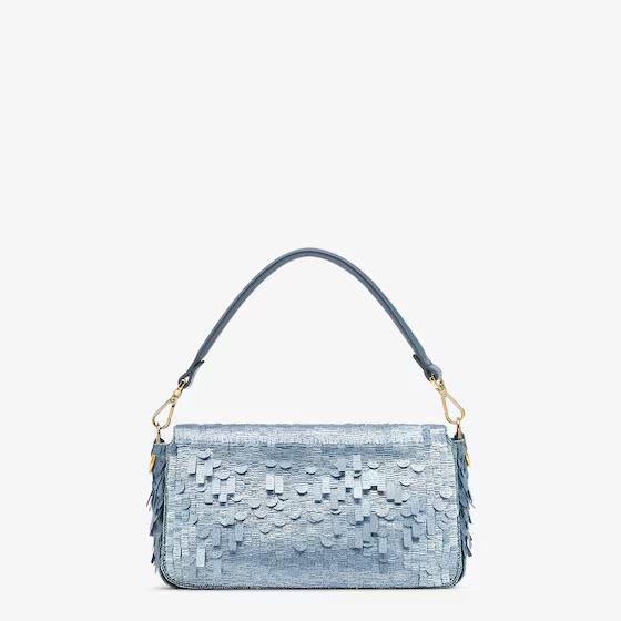 Fendi Baguette - Bag embroidered with denim-effect light blue sequins