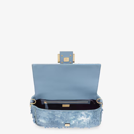 Fendi Baguette - Bag embroidered with denim-effect light blue sequins