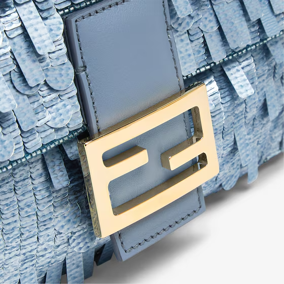 Fendi Baguette - Bag embroidered with denim-effect light blue sequins