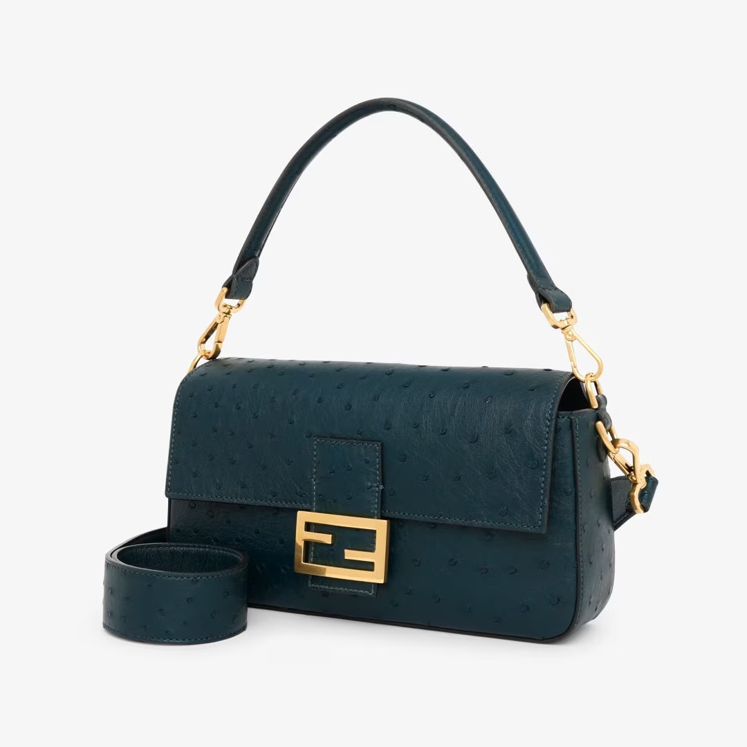 Fendi Baguette - Dark green ostrich leather bag