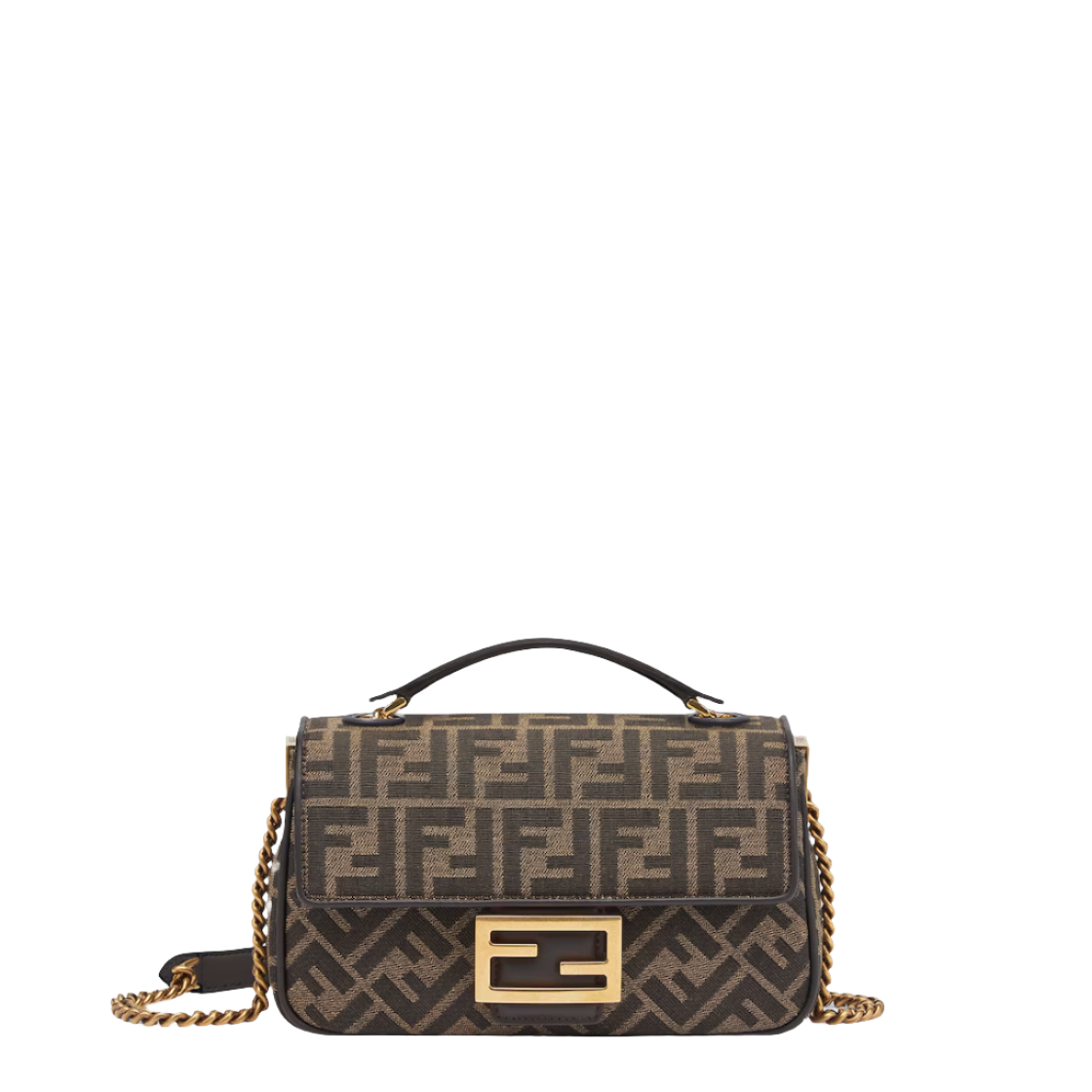 Fendi Baguette Chain Midi - Brown FF jacquard fabric bag