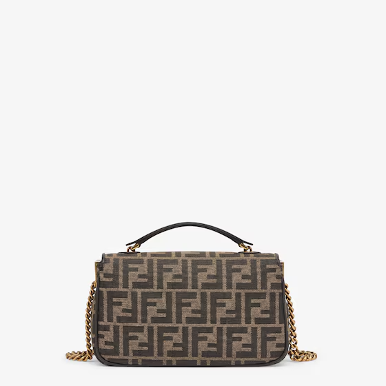 Fendi Baguette Chain Midi - Brown FF jacquard fabric bag