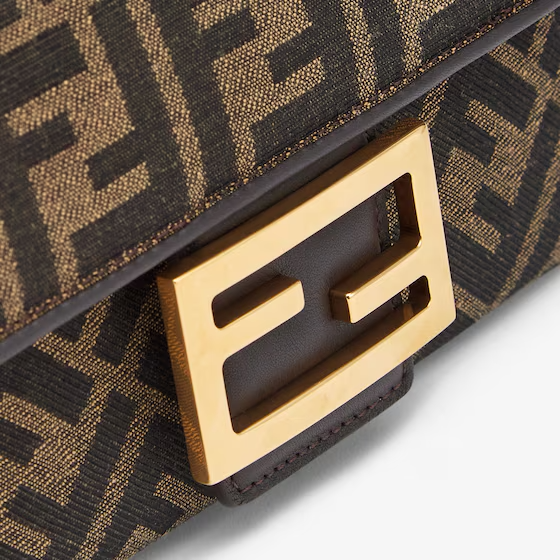Fendi Baguette Chain Midi - Brown FF jacquard fabric bag