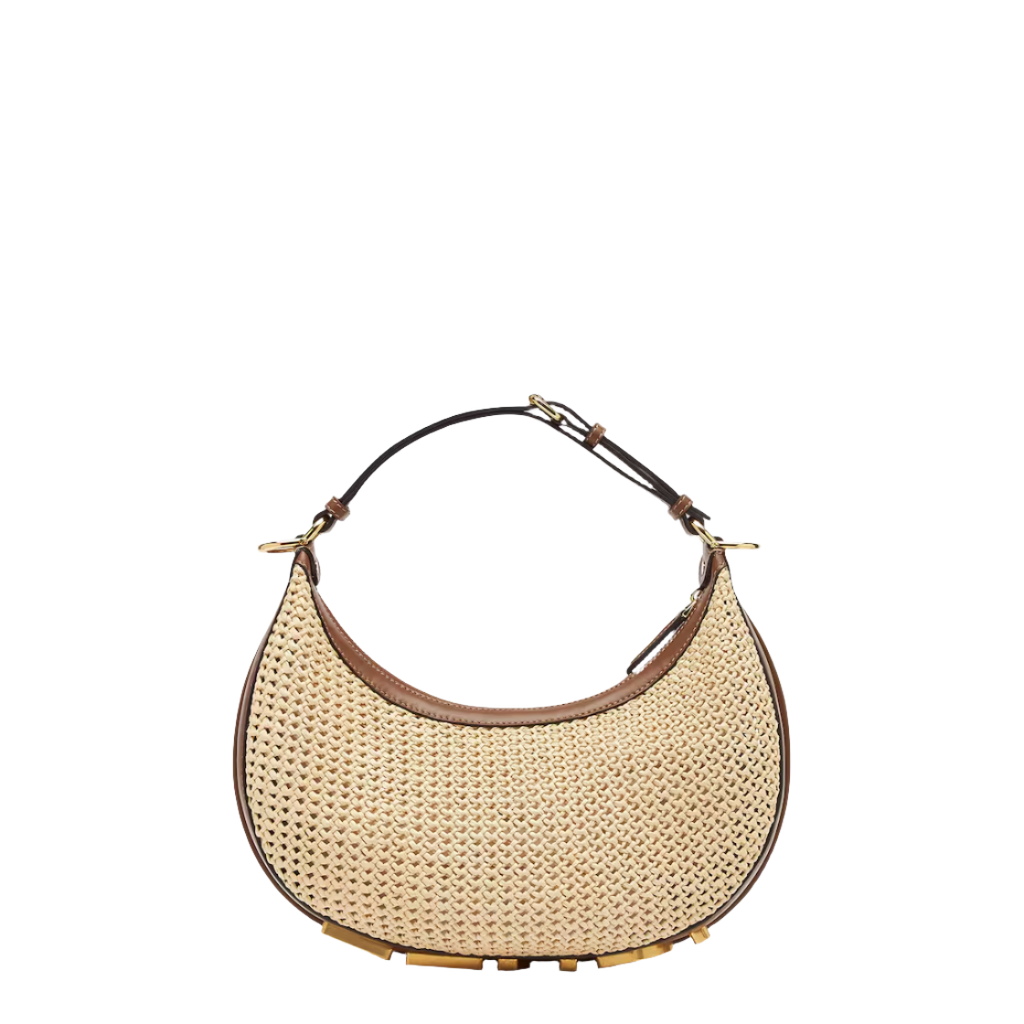 Fendi Fendigraphy Small - Brown leather and natural macram raffia bag