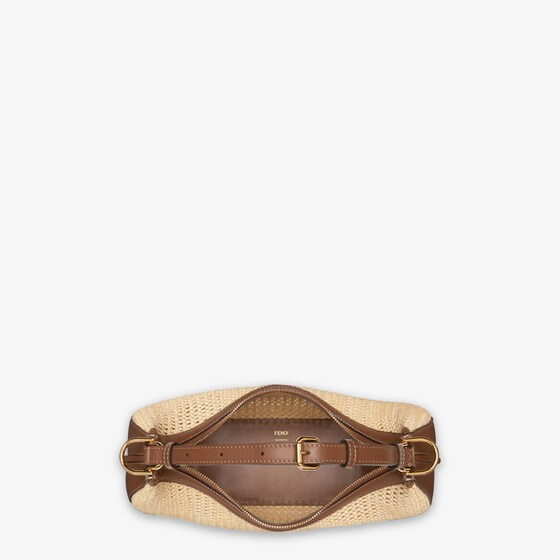 Fendi Fendigraphy Small - Brown leather and natural macram raffia bag