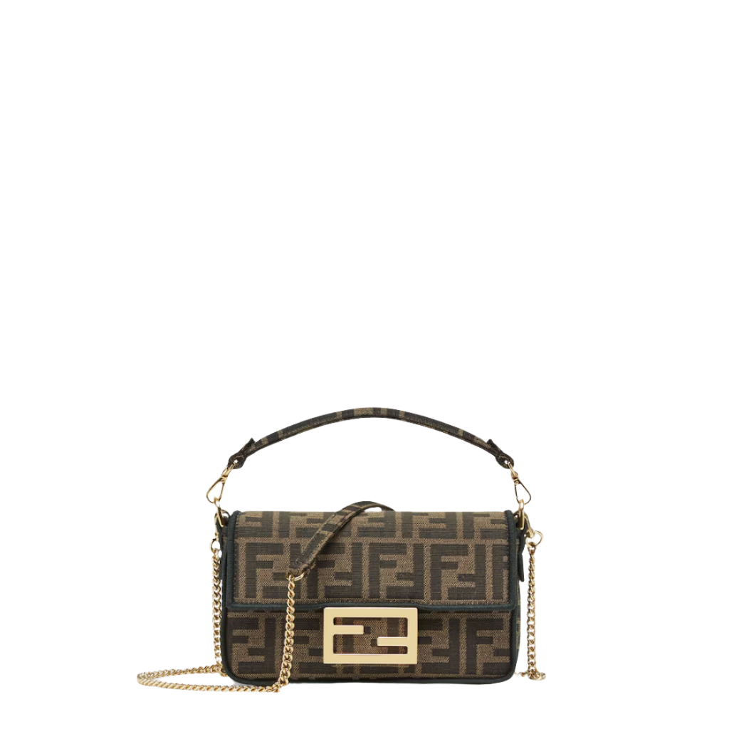 Fendi Baguette Mini - Brown FF jacquard fabric bag
