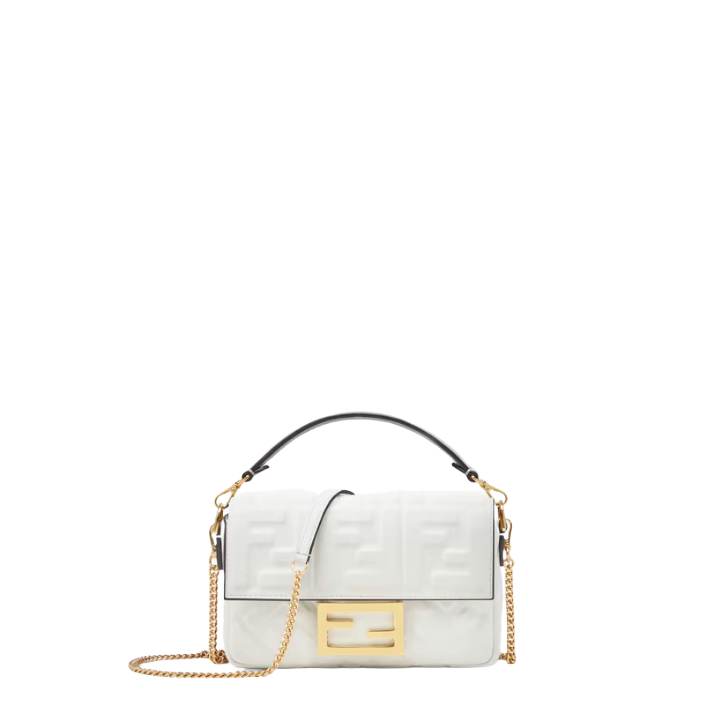 Fendi Baguette Mini - White nappa leather bag with FF motif