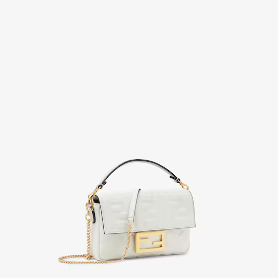 Fendi Baguette Mini - White nappa leather bag with FF motif