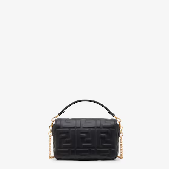 Fendi Baguette Mini - Black nappa leather bag with FF motif