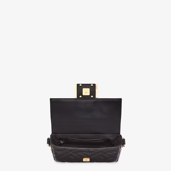 Fendi Baguette Mini - Black nappa leather bag with FF motif