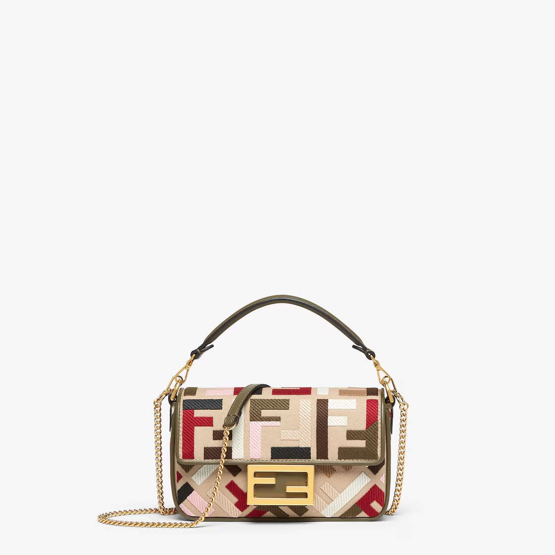 Fendi Baguette Mini - Canvas bag with multicolour FF embroidery