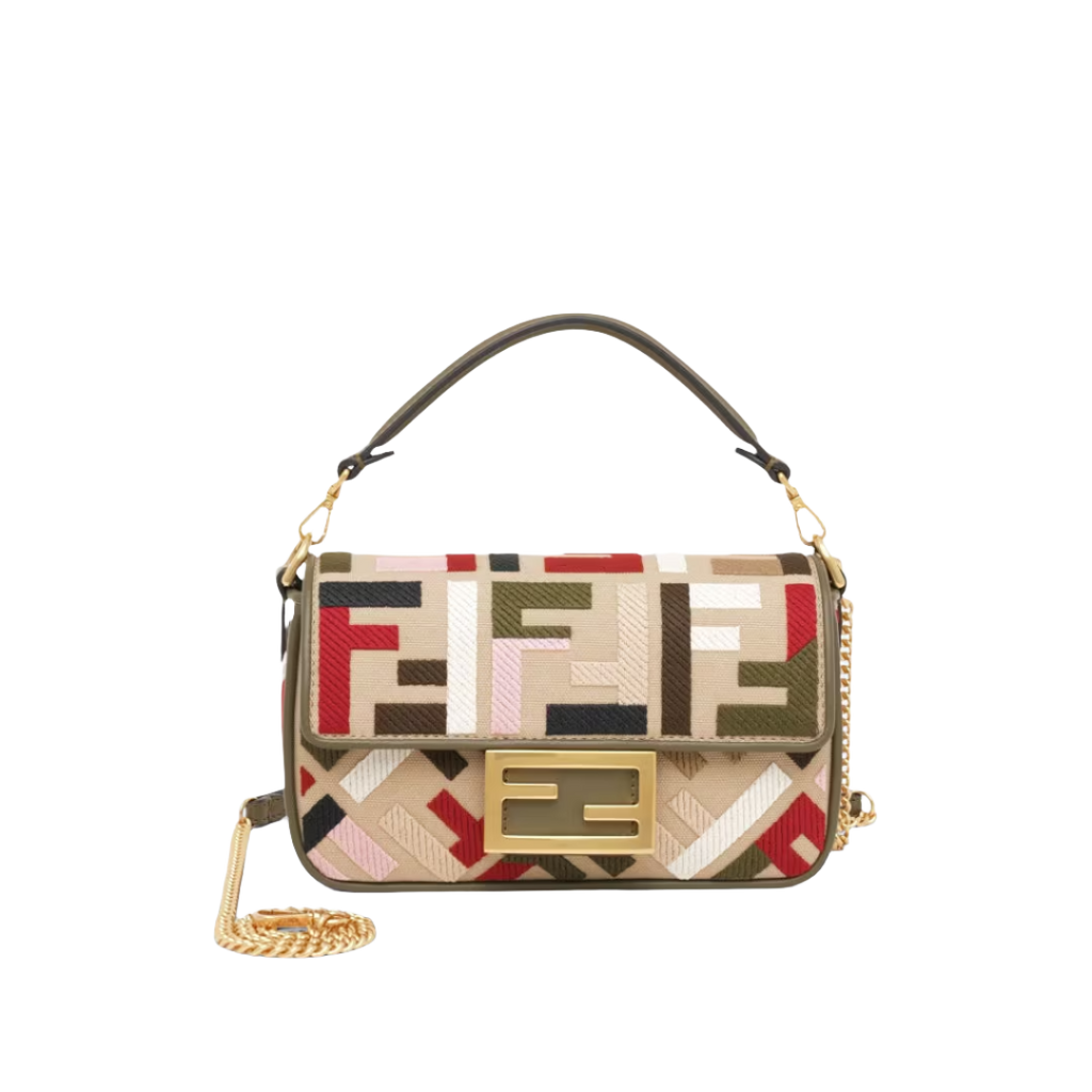 Fendi Baguette Mini - Canvas bag with multicolour FF embroidery