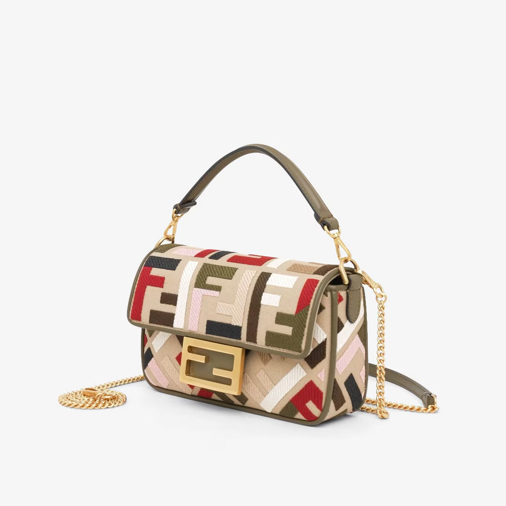 Fendi Baguette Mini - Canvas bag with multicolour FF embroidery