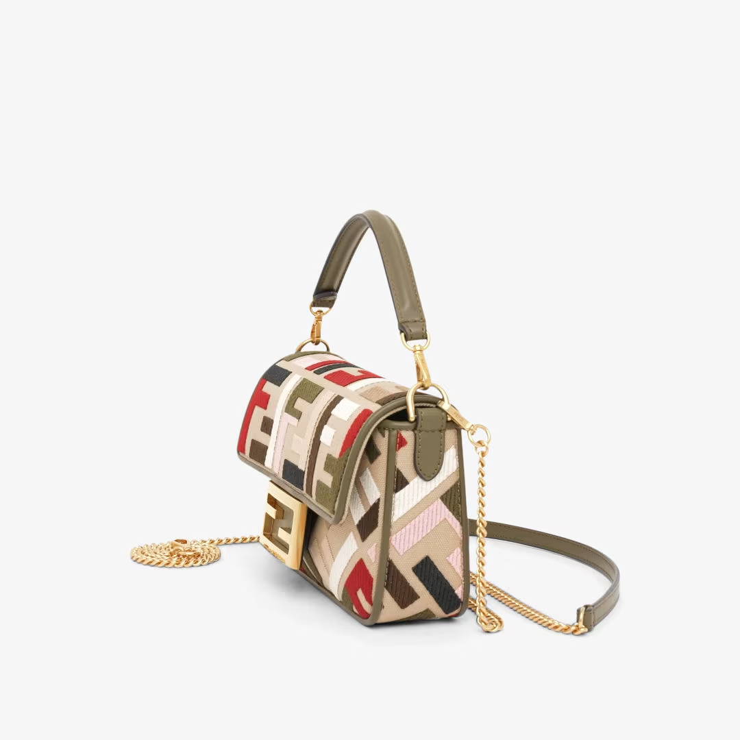 Fendi Baguette Mini - Canvas bag with multicolour FF embroidery