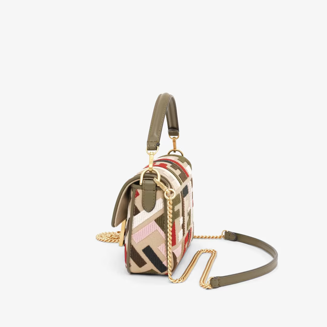 Fendi Baguette Mini - Canvas bag with multicolour FF embroidery