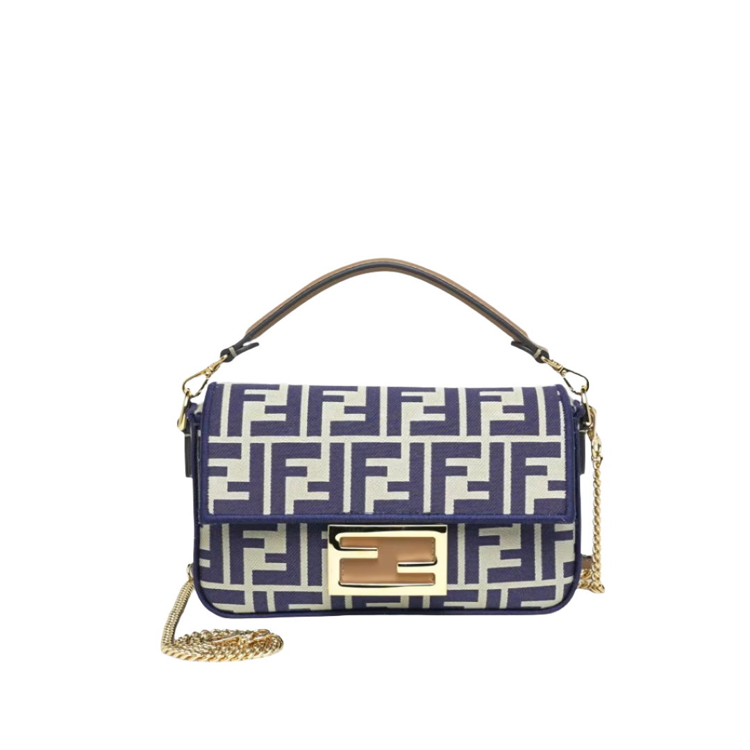 Fendi Baguette Mini Blue FF jacquard fabric bag