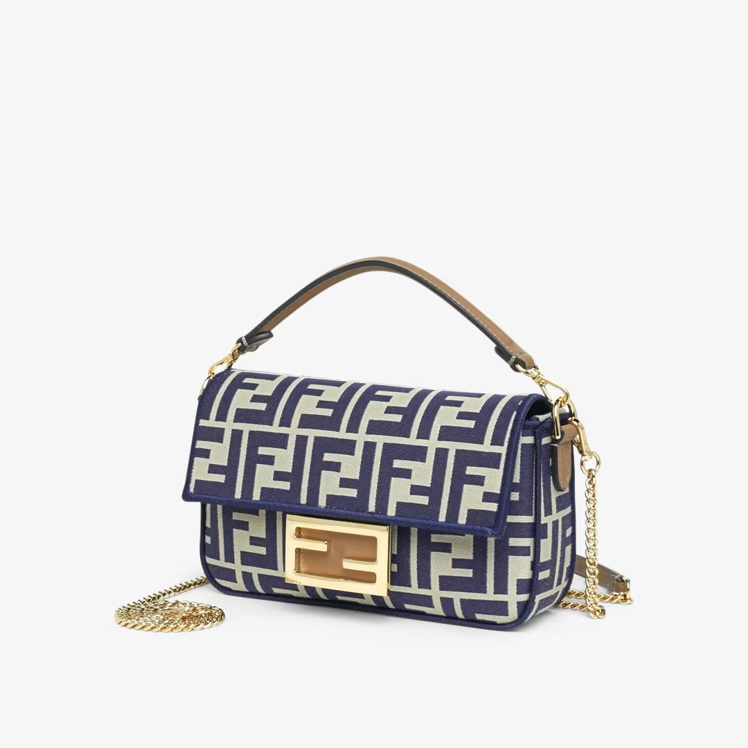 Fendi Baguette Mini Blue FF jacquard fabric bag
