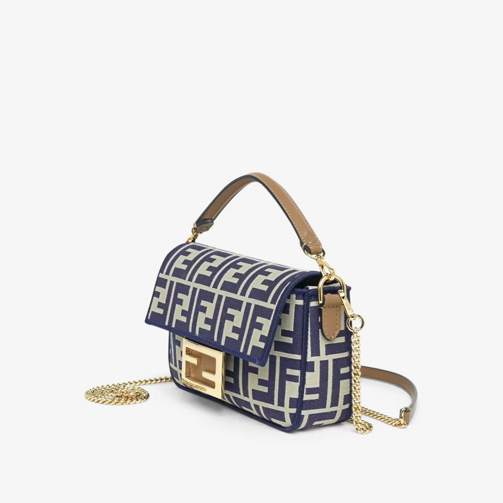 Fendi Baguette Mini Blue FF jacquard fabric bag