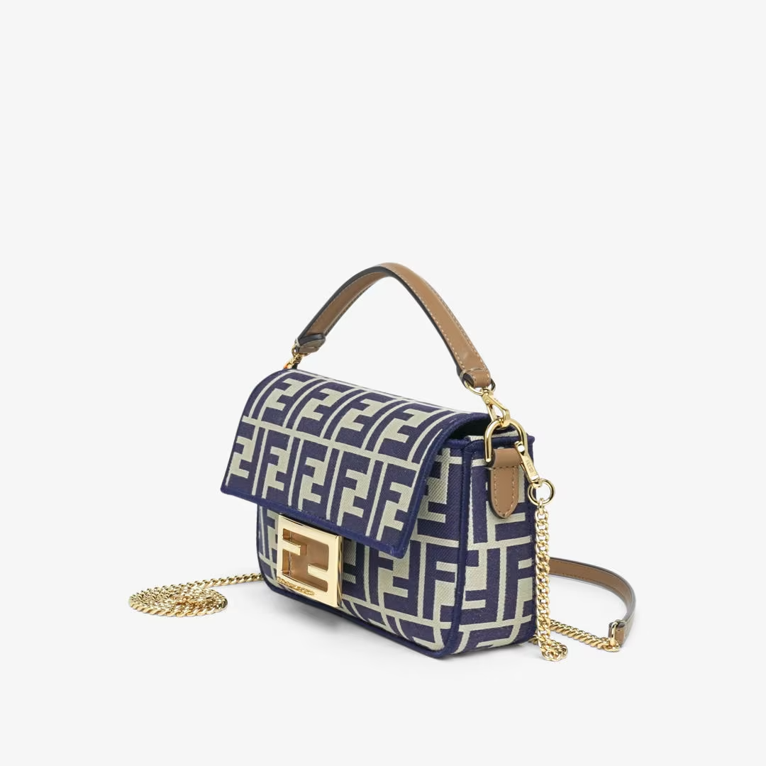 Fendi Baguette Mini Blue FF jacquard fabric bag