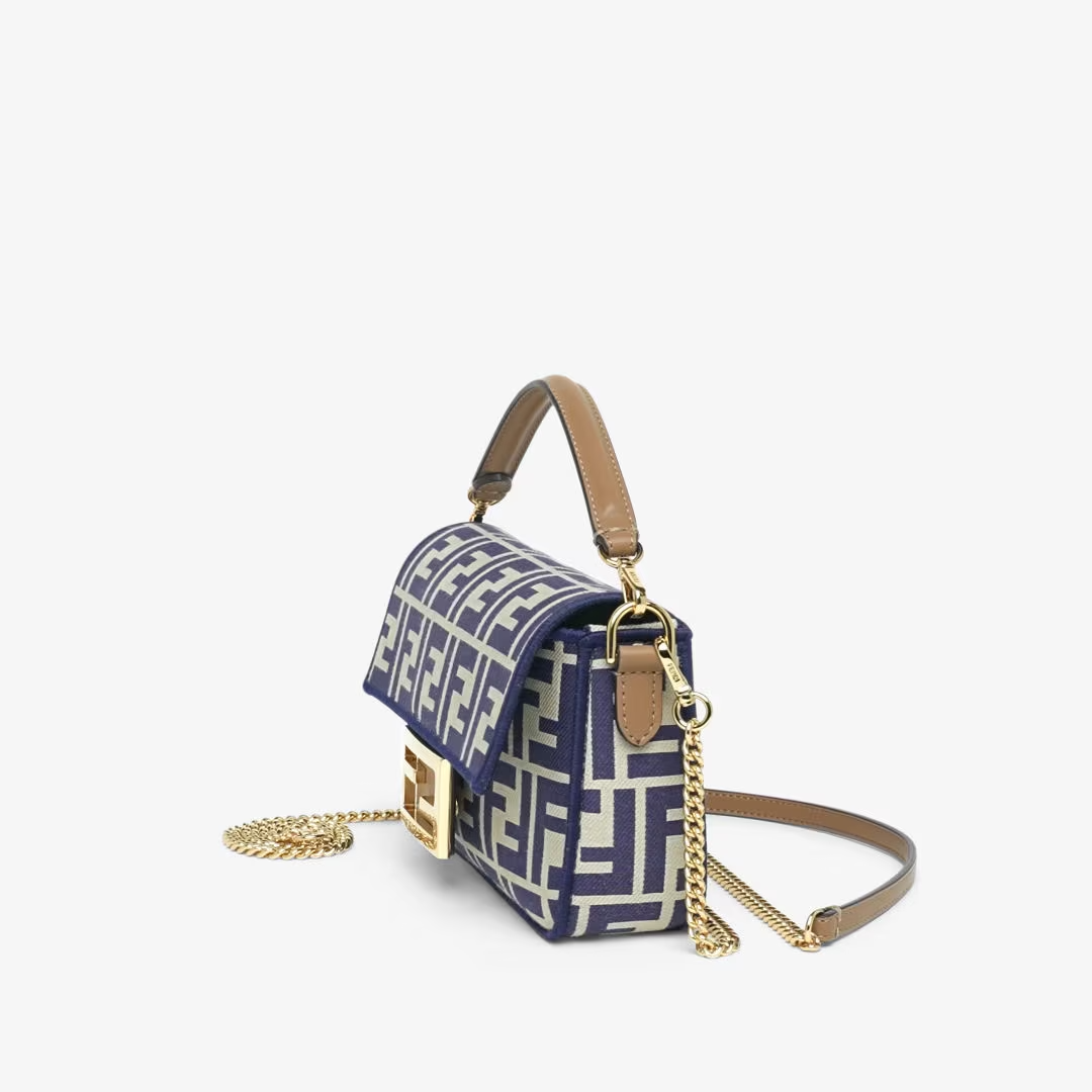 Fendi Baguette Mini Blue FF jacquard fabric bag