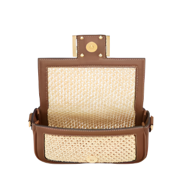 Fendi Baguette Mini - Brown leather and macram  raffia bag