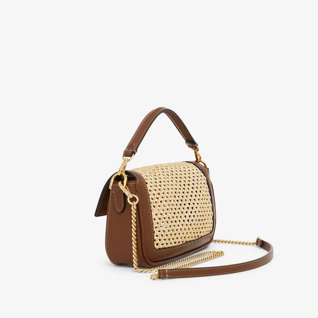 Fendi Baguette Mini - Brown leather and macram  raffia bag