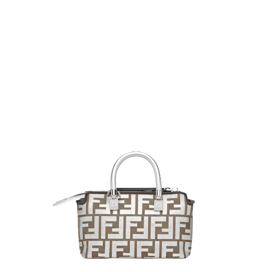 Fendi By The Way Mini - Small Boston bag in laminated jacquard FF fabric