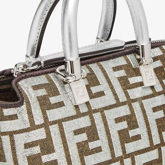 Fendi By The Way Mini - Small Boston bag in laminated jacquard FF fabric