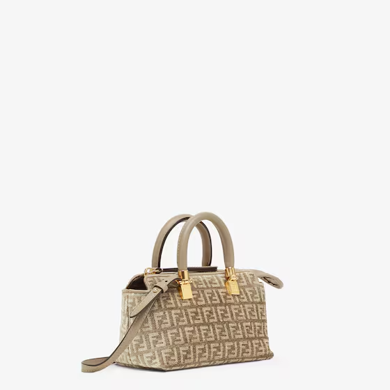 Fendi By The Way Mini - Dove-grey tapestry fabric pouch with FF motif