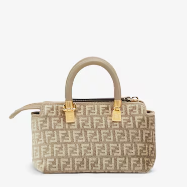 Fendi By The Way Mini - Dove-grey tapestry fabric pouch with FF motif