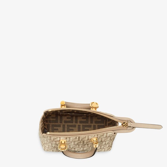 Fendi By The Way Mini - Dove-grey tapestry fabric pouch with FF motif