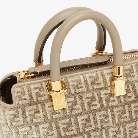 Fendi By The Way Mini - Dove-grey tapestry fabric pouch with FF motif